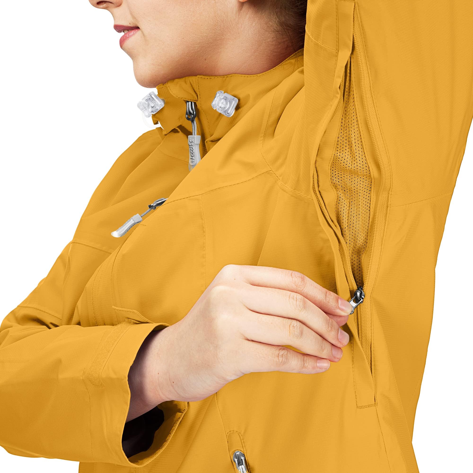 33,000ft Chubasquero para mujer, resistente al agua, chaqueta de exterior, transpirable, chaqueta de entretiempo, chaqueta ligera con capucha, cortavientos, para senderismo, viajes, senderismo y