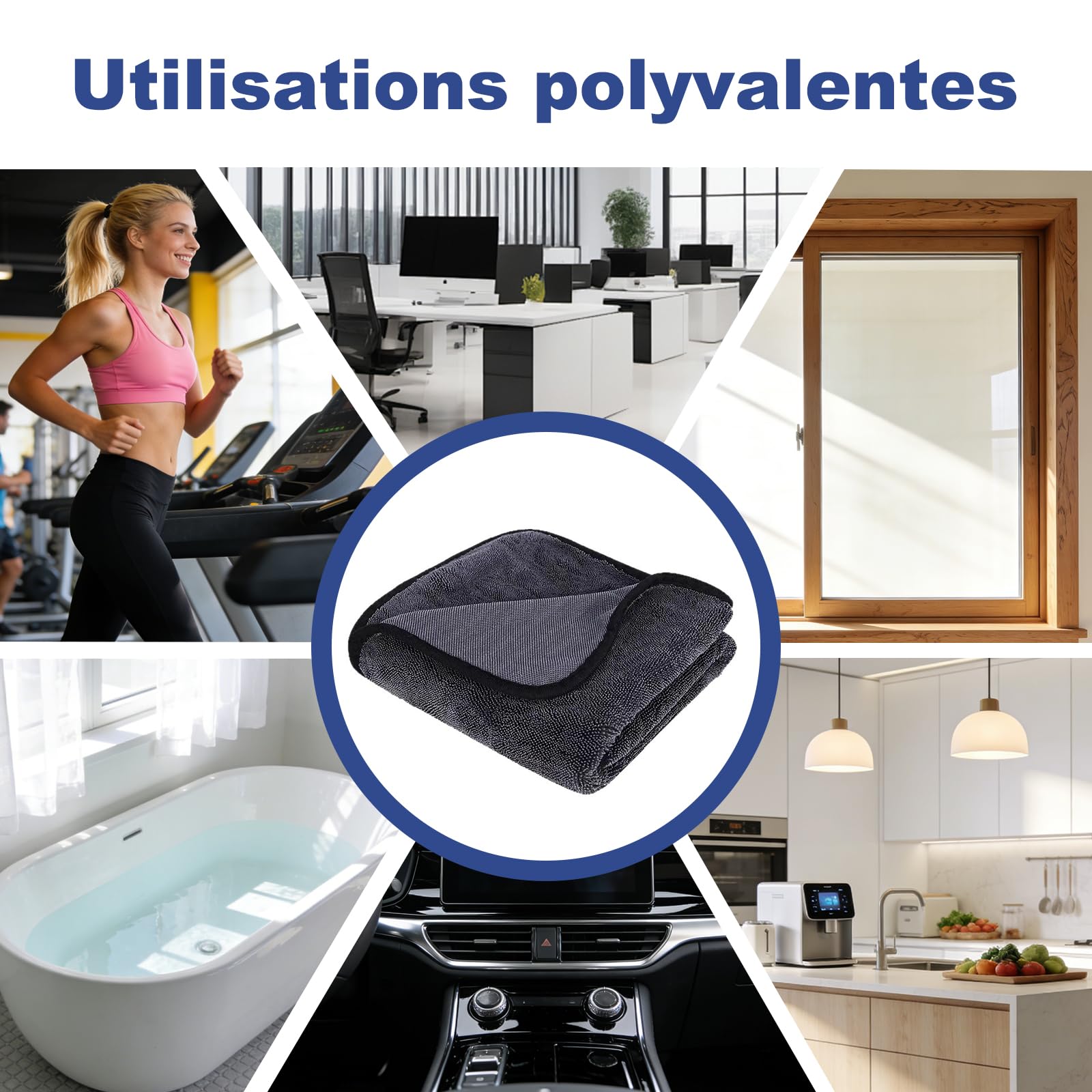 New Auto Chiffon de séchage XXL en microfibre, absorbant, non pelucheux, doux pour la peinture de voiture et de moto, 90 x 60 cm, 1800 g/m²