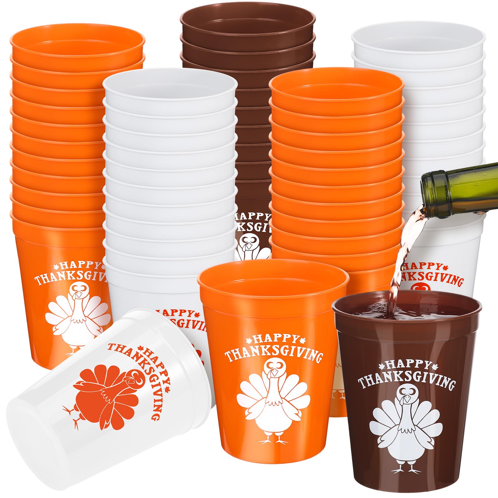 Tioncy 60 Stück Thanksgiving-Partybecher, orange-weiß, Kaffee, Truthahn, Kunststoff, wiederverwendbar, 340 ml, Becher für Thanksgiving, Abendessen, Geburtstag, Party, Zubehör, Trinkgeschirr, Bier,