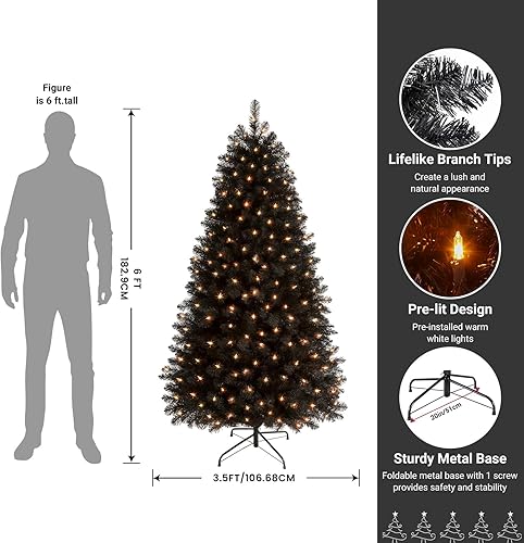 Miniatura 3 de SHareconn Árbol de Navidad artificial preiluminado de alta calidad con bisagras de 6.5 pies con 250 luces blancas cálidas preiluminadas, 900 puntas
