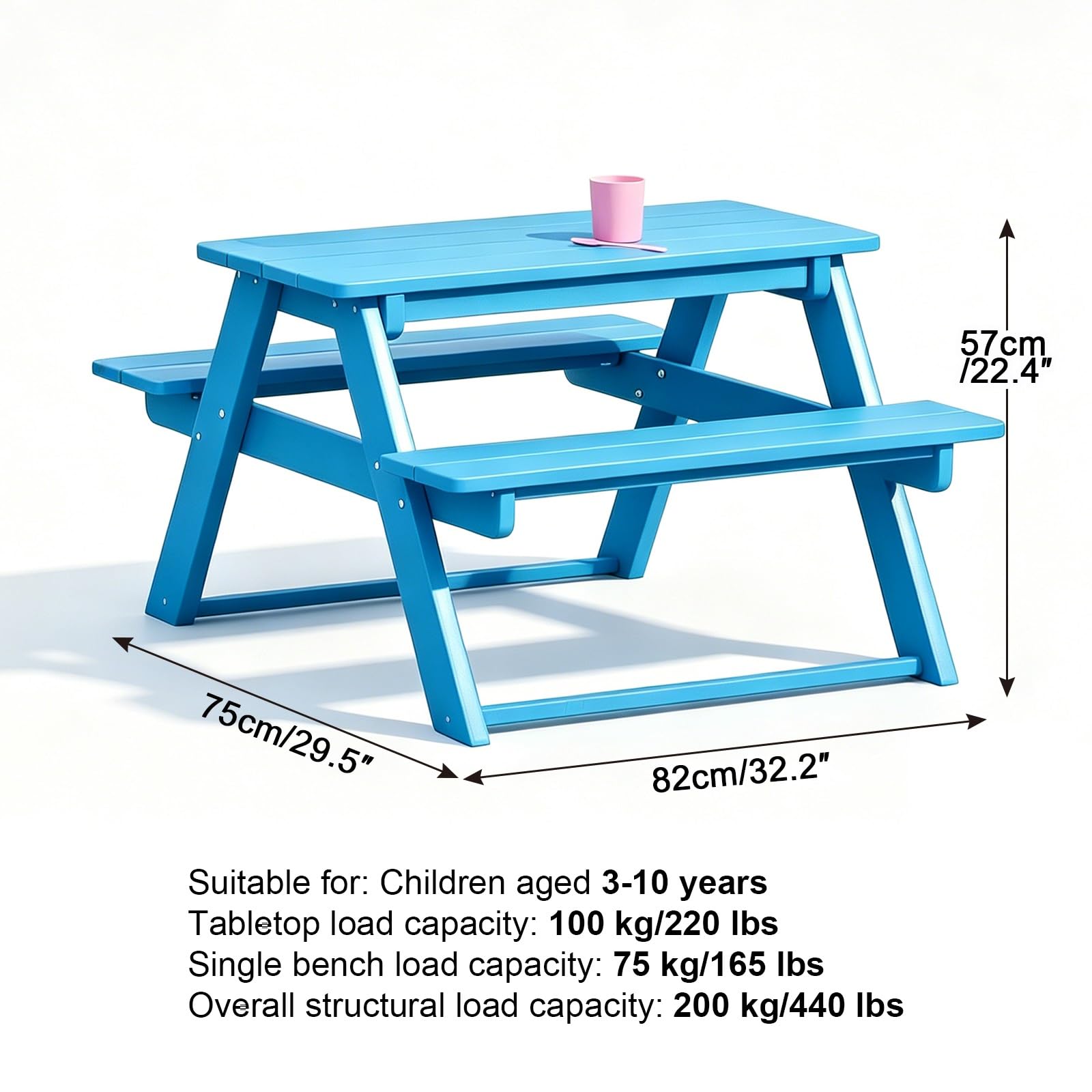 Tavolo da Picnic per Bambini in HDPE, tavolo da esterno con 2 Panchine, Resistente agli Agenti Atmosferici per Giardino, Terrazzo, Stanza dei Giochi, Facile da Montare(Black)
