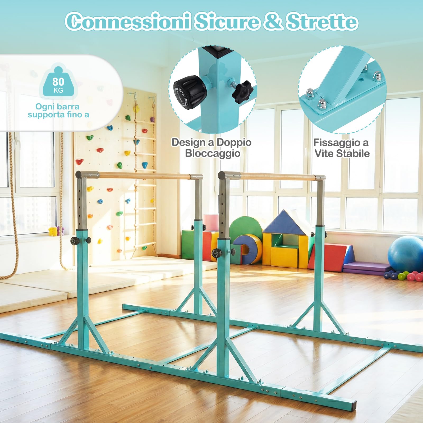 COSTWAY Sbarre Parallele Ginnastica per Bambini, Barre Doppie Ginnastica per Casa con Altezza Regolabile a 13 Livelli e Larghezza Regolabile a 6 Livelli, per Bambini 3+ Anni, Portata 160kg