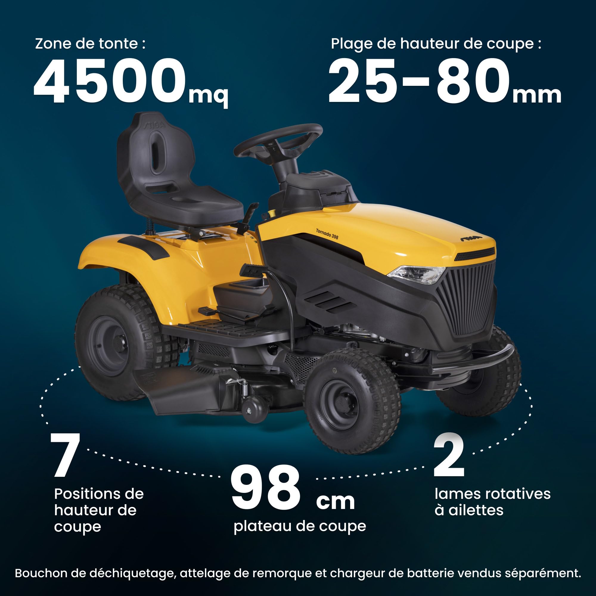 STIGA Tornado 398 Tondeuse Autoportée, 432 cm³, 98 cm – Transmission Hydrostatique, Éjection Latérale – Pelouses jusqu'à 5 000 m²