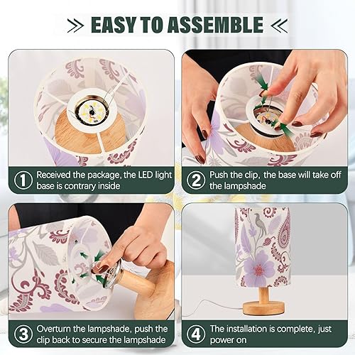 Miniatura 4 de Boho Paisley Flor Pájaro Baya Base Rojo Blanco Lámpara de Mesa de Noche Luz para Lámparas de Granja para Espacios Pequeños Retro Lampara led para