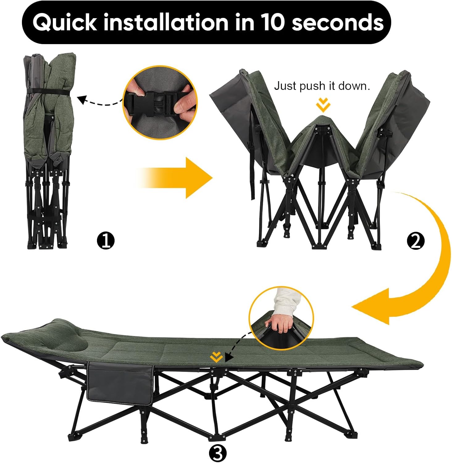 Northroad Camping Cot for Adults with Cushion and Pillow, Portable Folding Bed for Sleeping, Lightweight Tent cot with Carry Bag Supports 450 lbs (Green)