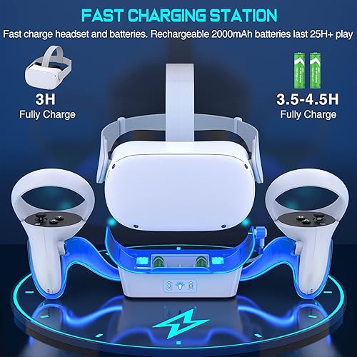 Miniatura 3 de Base de carga VR para Oculus Quest 2, pantalla de auriculares mejorada con luz LED, soporte de carga rápida, accesorios de montaje para controlador