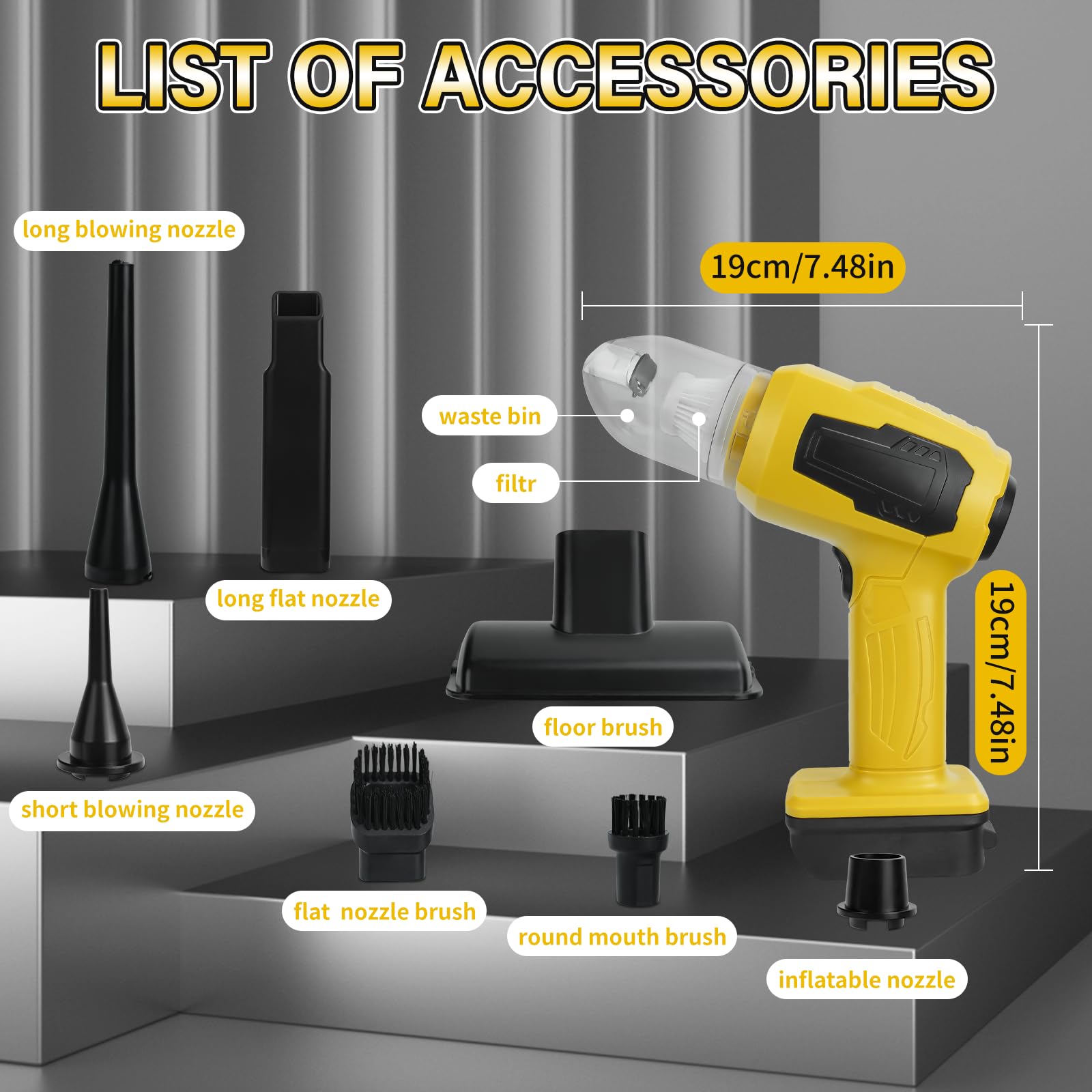 Aspirapolvere Portatile Senza Fili 120W – Compatibile Con Batterie Dewalt 20V Max, 8KPa, Contenitore 600ml, Per Casa E Auto