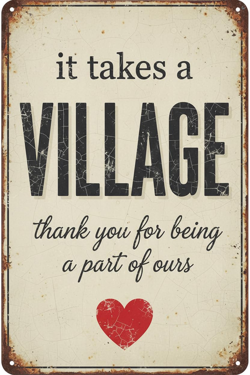 It Takes A Village Thank You Wood Plaque Desk Sign, 8x12 Inch
