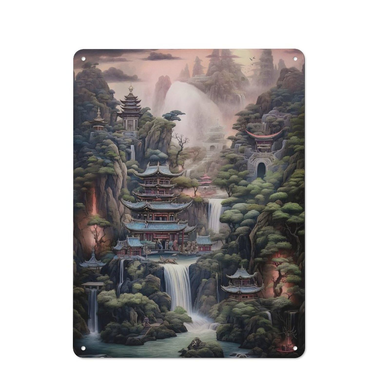 Junmoney Fantasy Landscape 54 Rustic Tin Sign 40X30cm For Café Or Restaurant, A Decorative Christmas Gift For Hospitality Interior Collectors