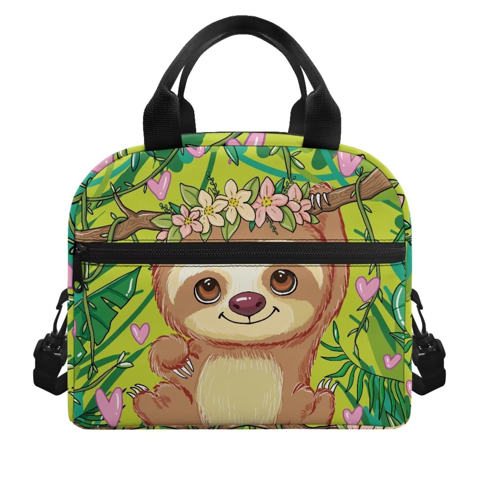 Yexignaon Cute Sloth Lunch Box Bento Kids Lunch Bag for School Travel Beach Picnic Portable Thermal Cooler Bag with Removable Strap — image 1