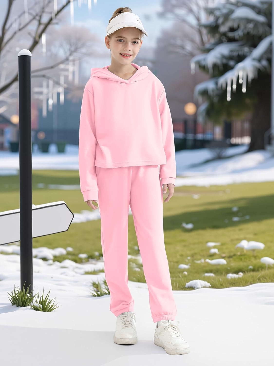 Girls 2-Piece Cotton Outfit Sweatshirts Sweatpants Set Youth Girls Pullover Casual Hooded Tops Pants Tracksuits - Image 5