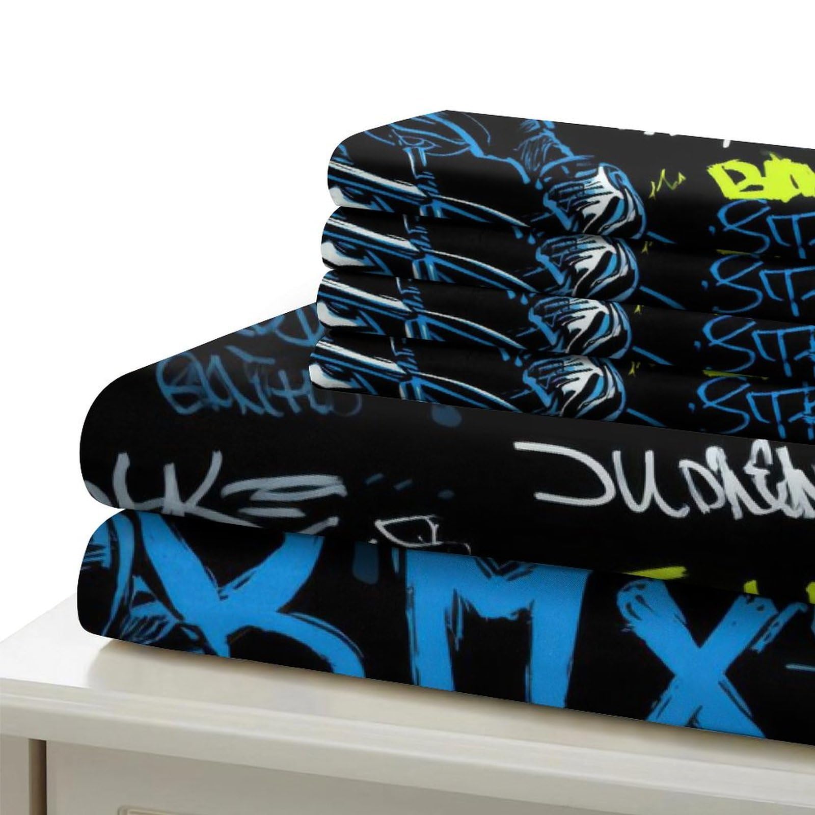 Housse de Couette BMX Imprimée 3D Graffiti Microfibre Décor Chambre Ensemble de Literie BMX Graffiti pour Ados Doux Respirant Cadeau Dortoir King（220x240cm）