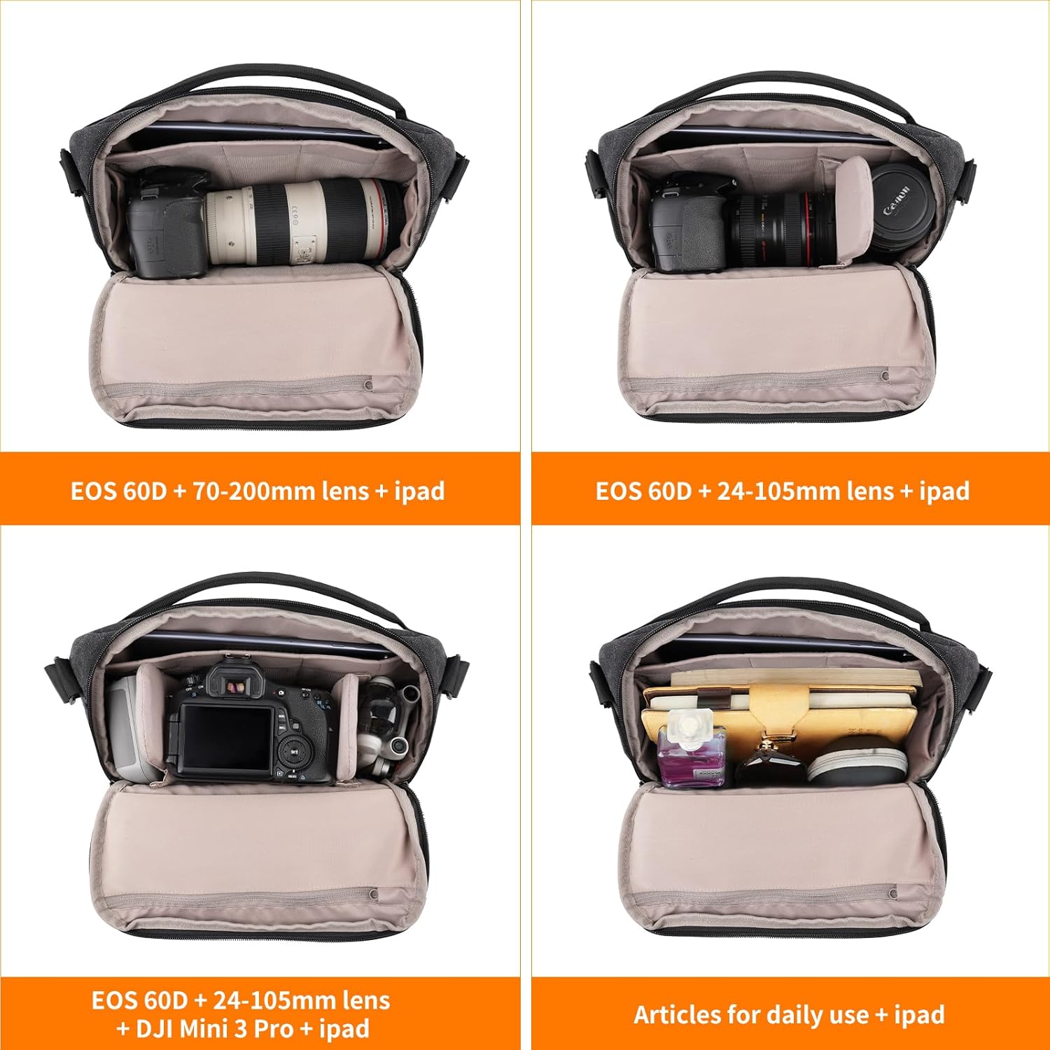 TULLIO Camera Bag Crossbody, 6L Waterproof Sling Bag Cute for Photogarapher with Padded Shoulder Strap for DSLR SLR Mirrorless Cameras - Image 2