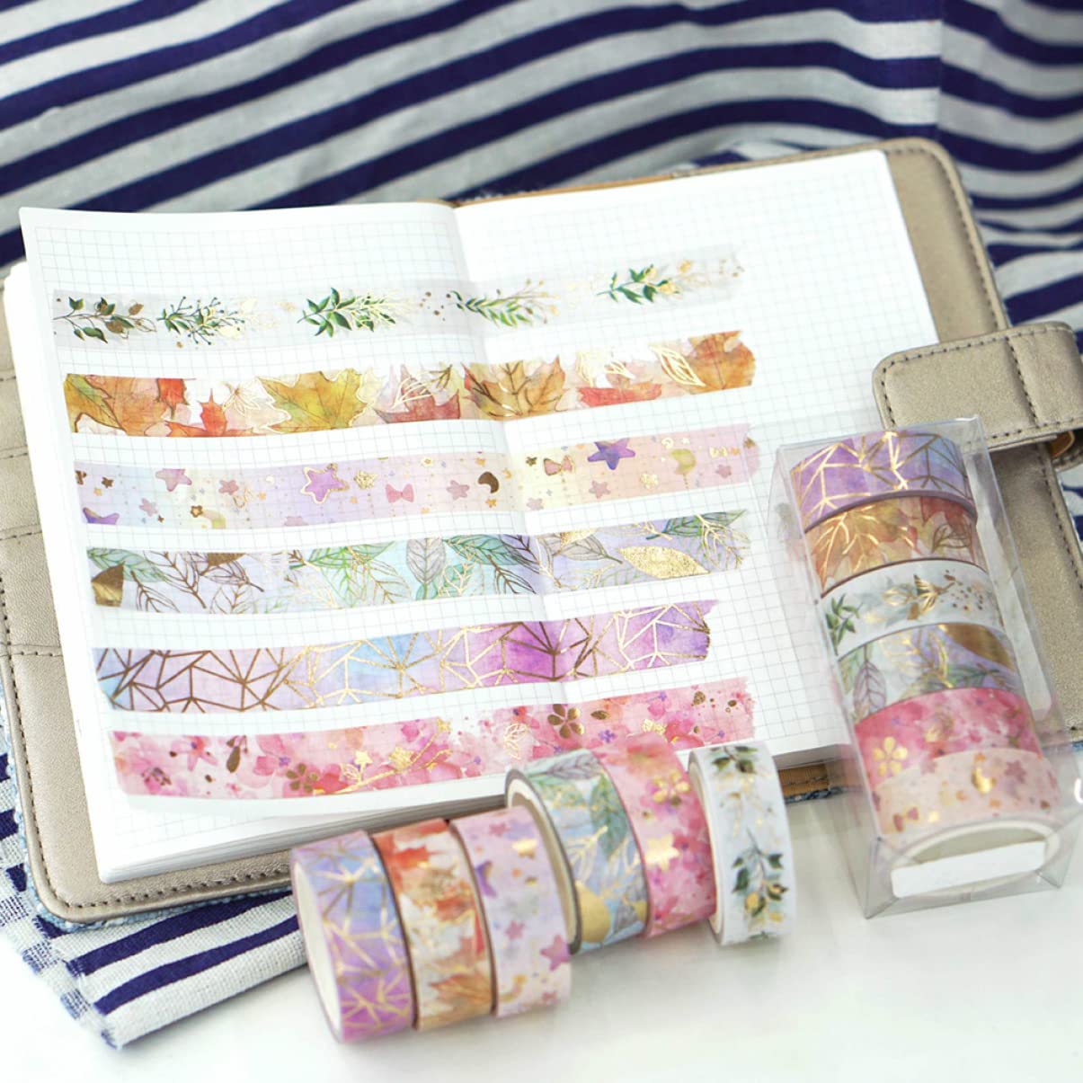 SHINEOFI 2 Set Di Nastro Decorativo Giapponese Washi Masking Tape 500 Cm Rotolo Rimuovi Ottimo Per Progetti Artigianali in Ufficio 12 Pezzi * 2