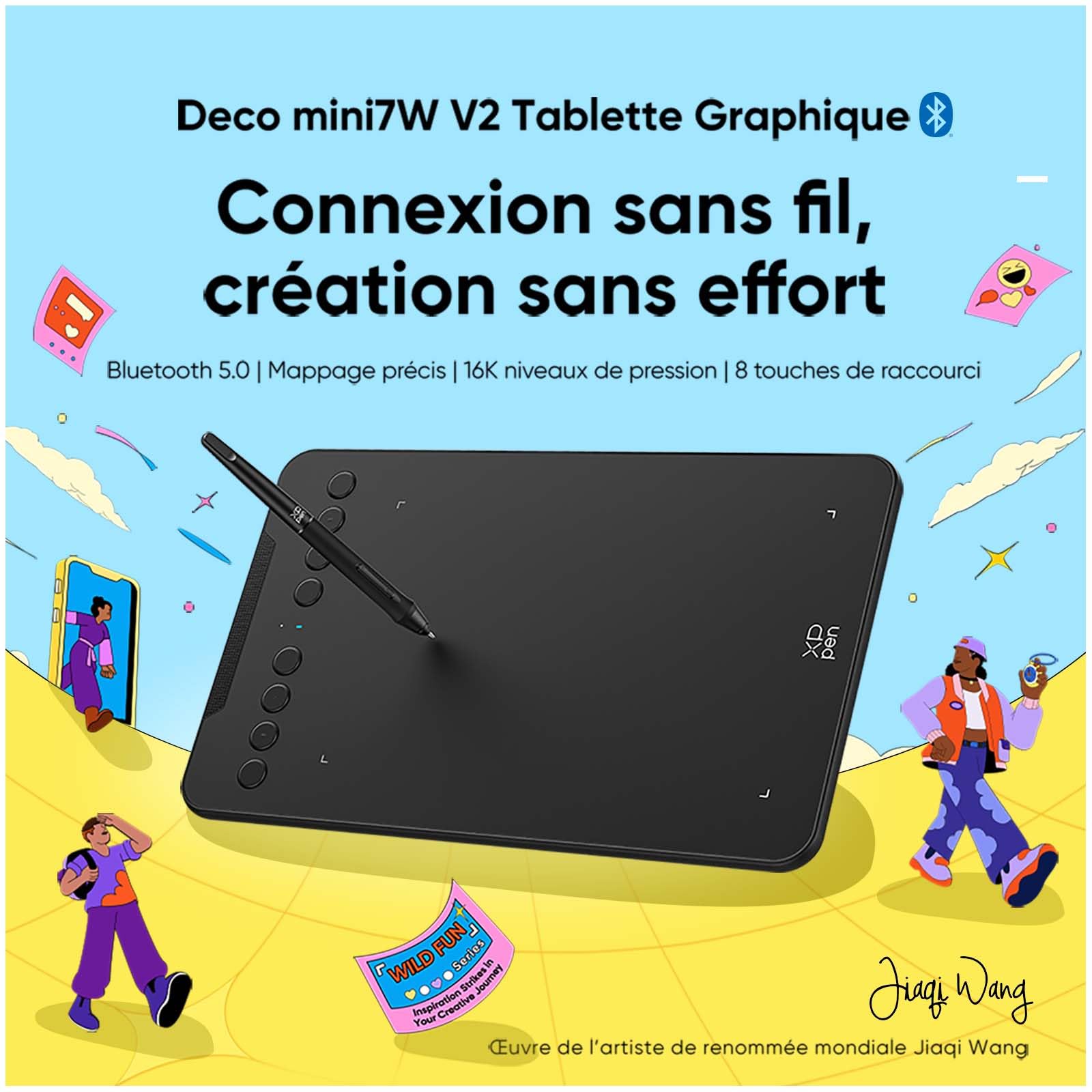 XPPen Deco MIni7W v2 (Édition 2026) Tablette Graphique sans Écran Bluetooth 5.0, Tablette Graphique Dessin 7 Pouces avec Stylet 16K, 8 Raccourcis, Convient aux Amateurs de Dessin et aux Débutants