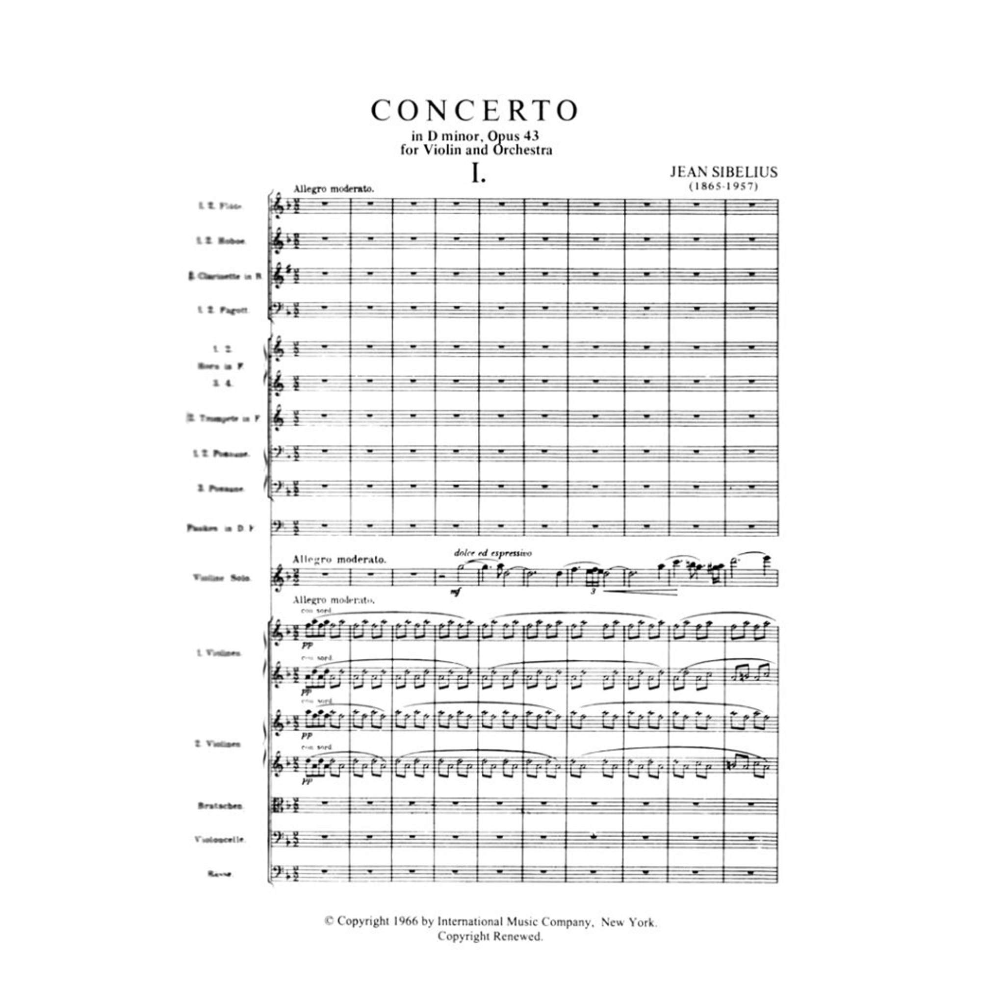 Sibelius, Jean – CONCERTO IN D-MOLL, Op. 47, Studie Score