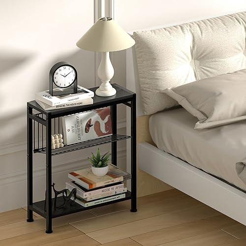 Miniatura 44 de Mesa auxiliar delgada para espacios pequeños, diseño 2 en 1 con soporte para revistas, marrón rústico Marrón (Rustic Brown),Negro -,Bricolaje