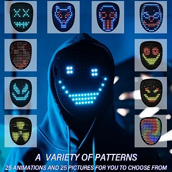 COOLGUARDER Led Mask with Gesture Sensing, Light up Face Transforming Mask for Halloween Xmas Costume Party