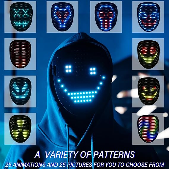 COOLGUARDER Led Mask with Gesture Sensing, Light up Face Transforming Mask for Halloween Xmas Costume Party