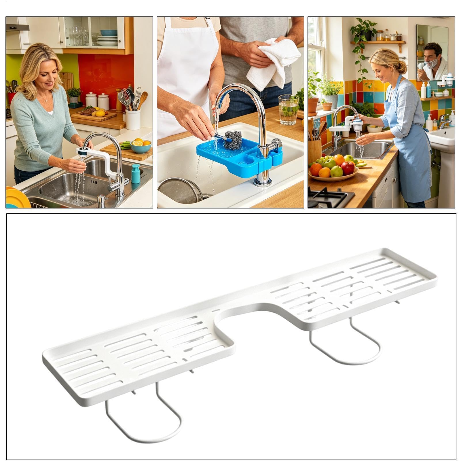 Genérico Porta spugne per lavello da cucina | Scolapiatti portatile senza trapano con vassoio di drenaggio, supporto per rubinetto da cucina, tazze, cosmetici, casa, bagno, WC, angolo