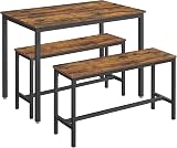 VASAGLE Dining Table with 2 Benches, 3 Piece Set, Kitchen Table of 70 x 110 x 75 cm, 2 Benches of 30 x 97 x 50 cm Each, Steel Frame, Industrial Design, Rustic Brown and Black KDT070B01 - 1