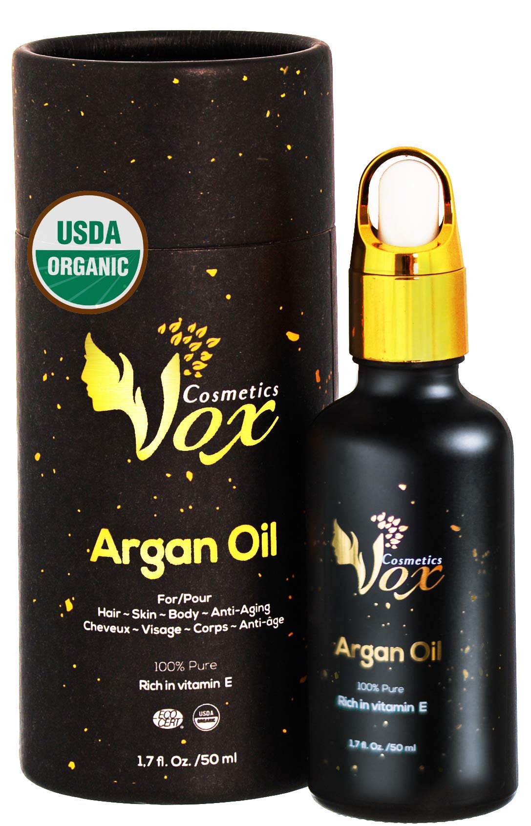 Argan Oil - Vox Cosmetics Organic Moroccan Argan Oil 100% Pure Cold Pressed – Hair Growth, Moisturizer for face, Hair, Skin & Nail strengthener and growth - Imported from Morocco