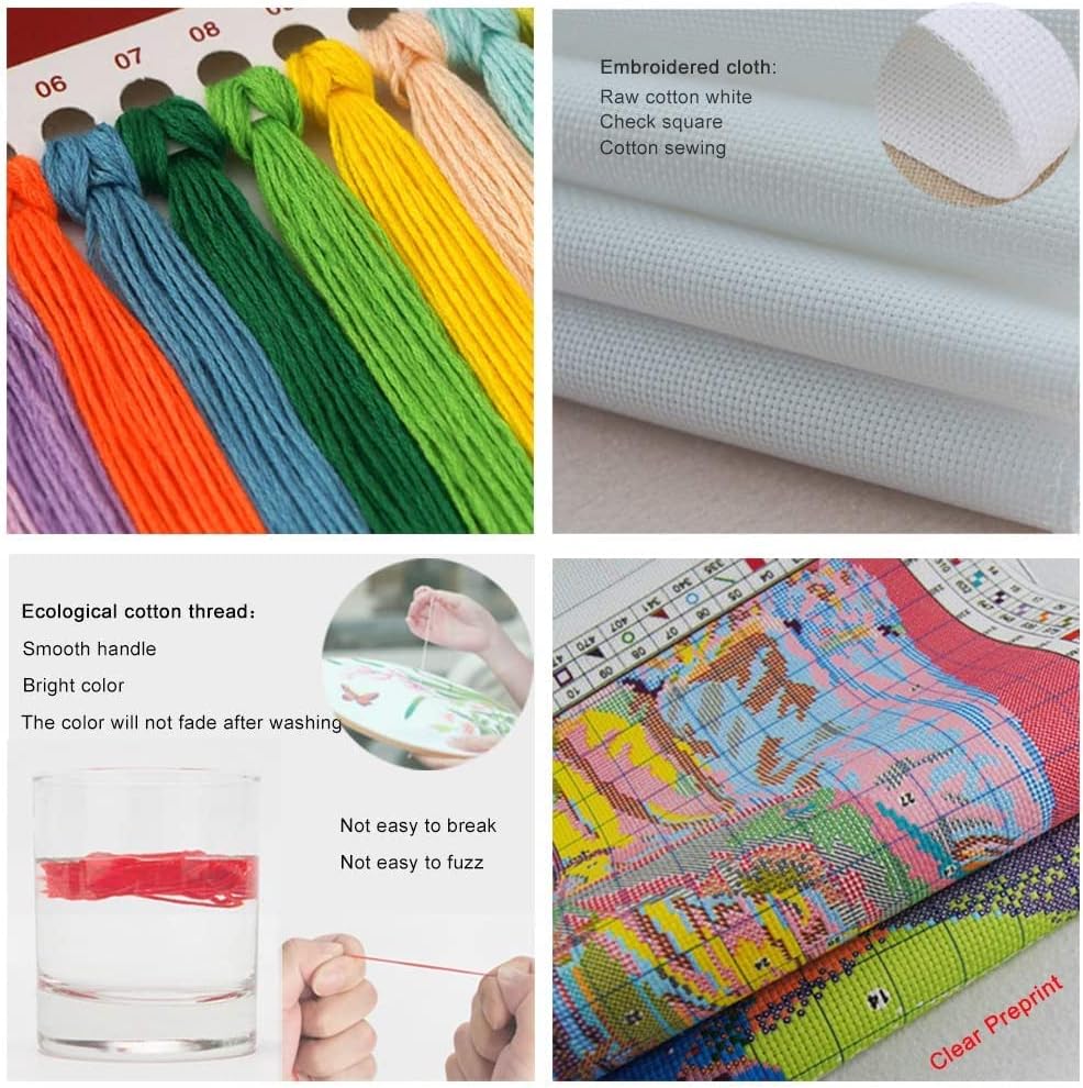 Miniatura 3 de Leczany Kit de estampado de punto de cruz para adultos o niños, hermoso paisaje junto al río, patrones de bordado de bricolaje, kit de manualidades