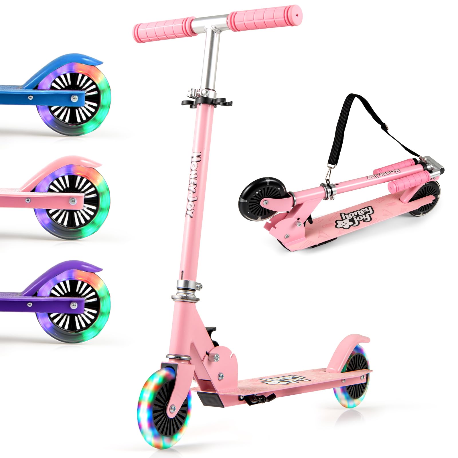 SPOTRAVEL Kick Scooter, Foldable Scooters with LED Flashing Wheels (Pink)