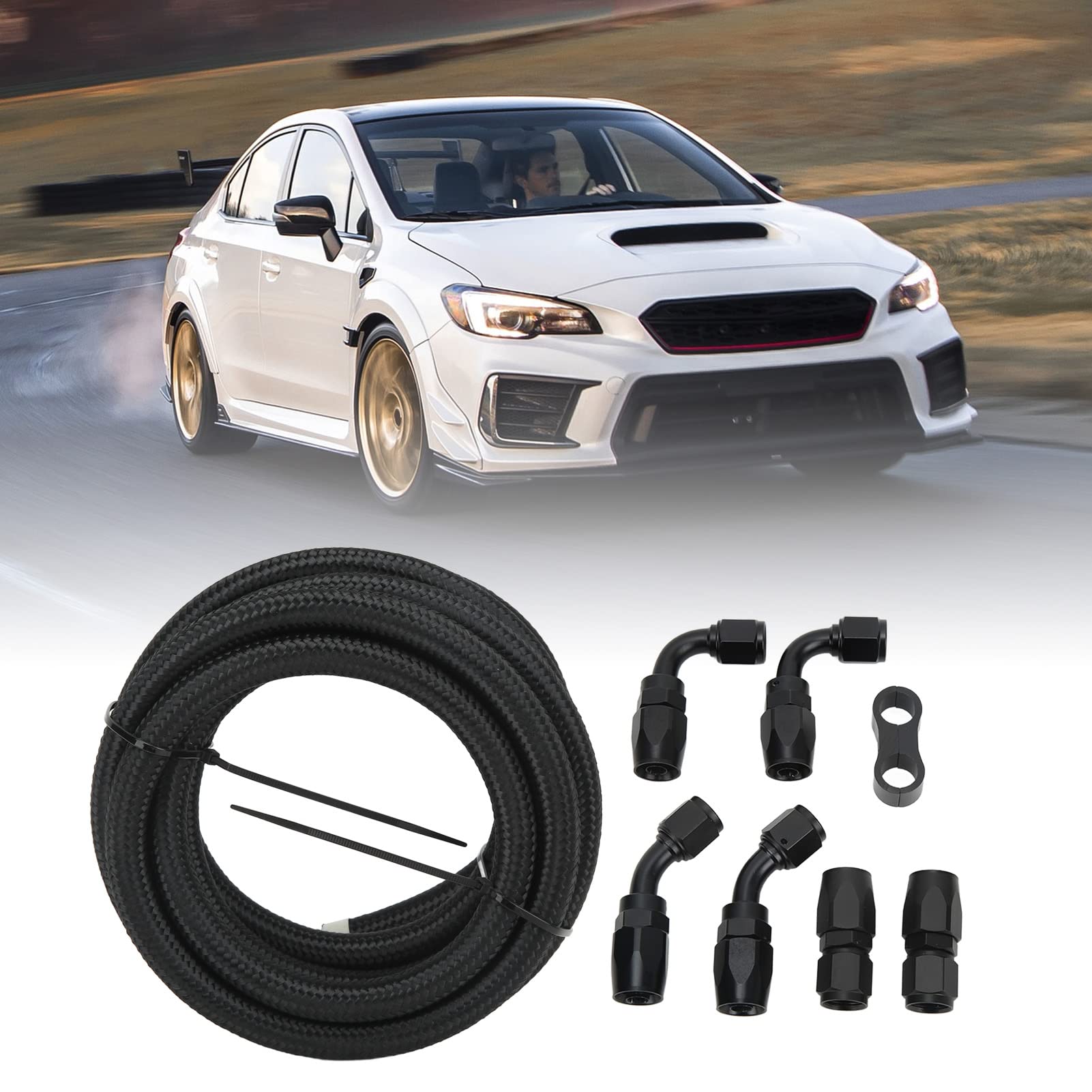 KIMISS Kit de Manguera de Línea de Combustible, Kit de Adaptador de Montaje de Manguera de Combustible Giratorio de 3 Metros AN6 Adaptador de Montaje de Manguera Nylon de Aluminio para Refrigerante Di