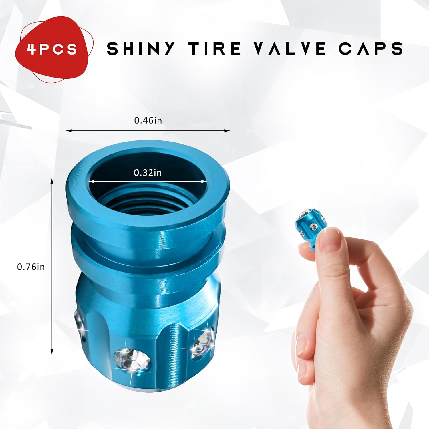4 PCS Tire Valve Caps, Sparkly Rhinestone Dustproof Auto Tire Valve Stem Cover, Corrosion-Resistant Aluminum Alloy Tyre Air Cap Exterior Decoration for Cars SUVs Trucks (Blue) image 2