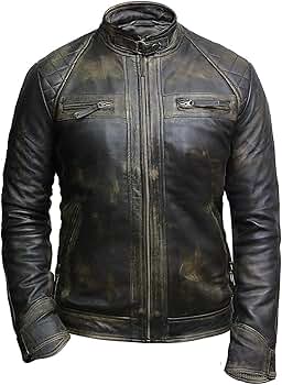 Brandslock Mens Genuine Leather Biker Jacket Distressed Vintage