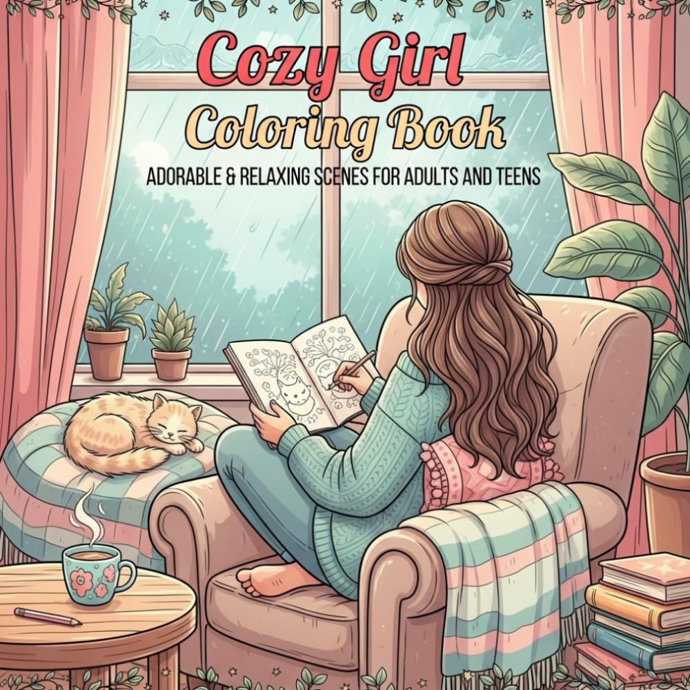 Cozy Girl Coloring Book: Adorable & Relaxing Scenes for Adults and Teens to Color - 60 Page Art Therapy