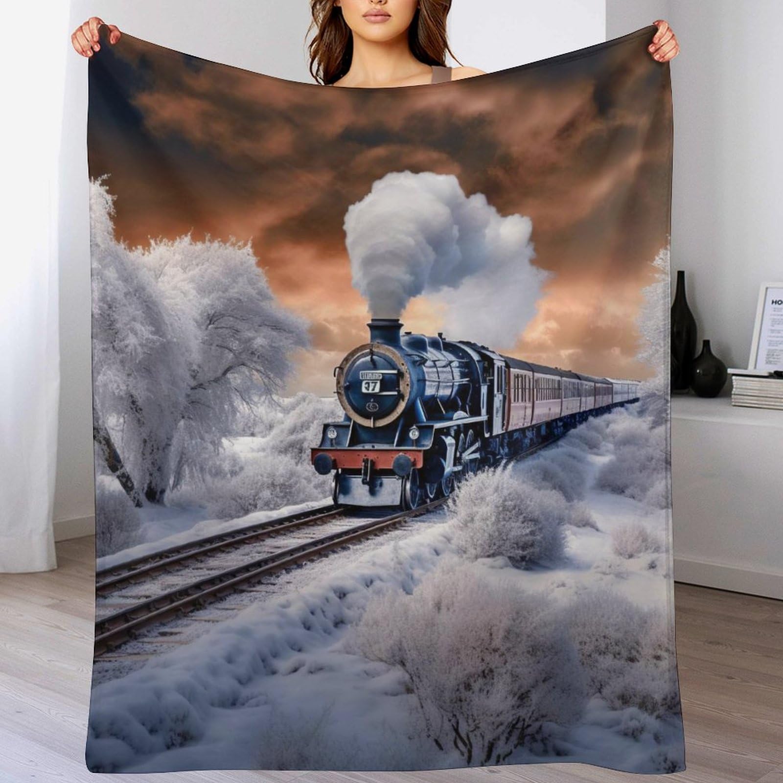 Ggjjtt Steam Train 3D Blankets Super Soft Blanket Cosy & Warm Blanket For Sofa Or Bed Flannel Machine Washable Comfortable & Stylish（140×180Cm）