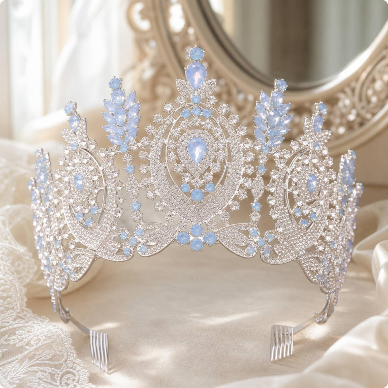 Corona Novia Brillant Ornamental Llamativa Adorno Cabello para Quinceañeras, KC Oro + Diamantes Rojos Completos + Peine