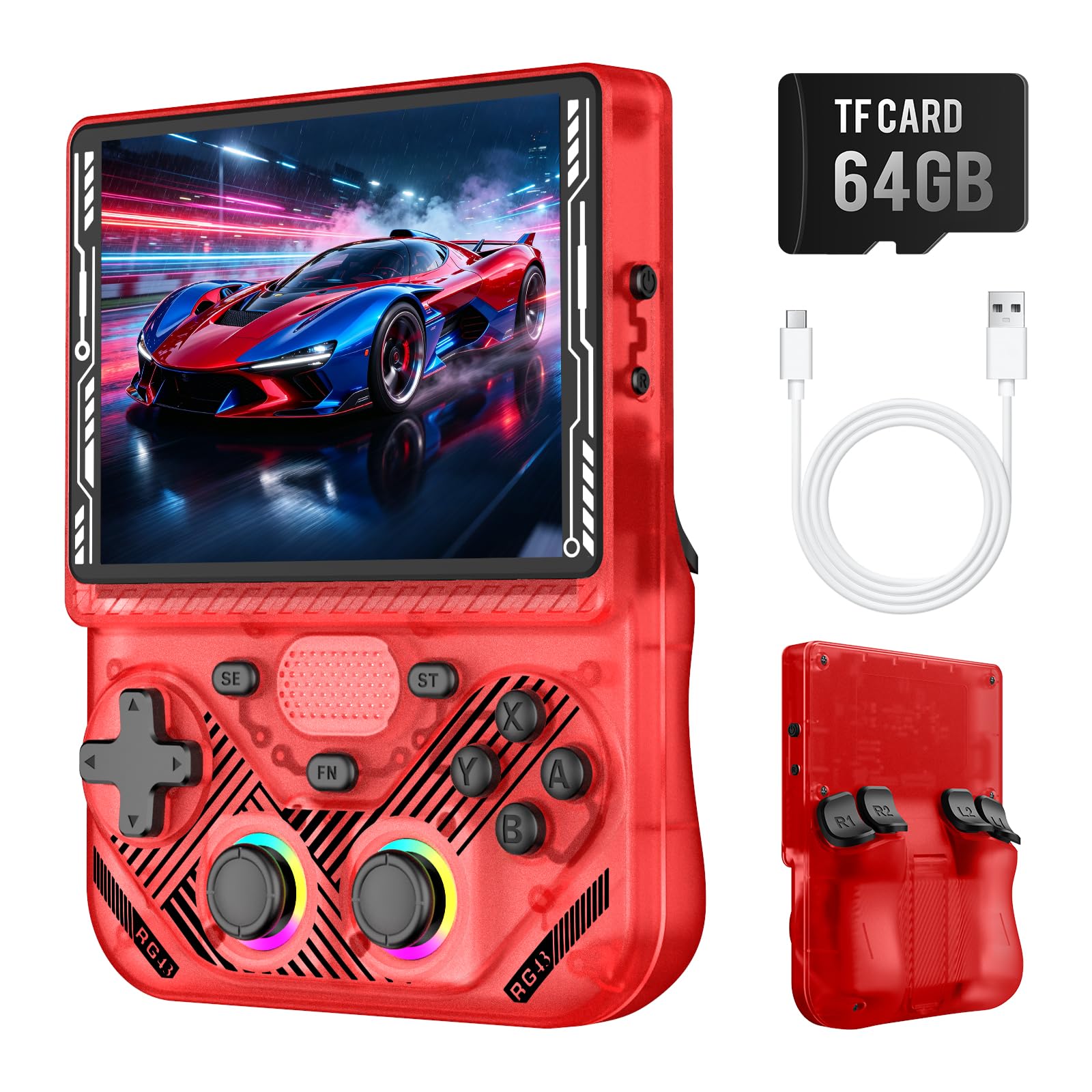 RG43V Pro Retro Handheld Game Console with 4.3 Inch IPS Screen, Portable Dual System with RK3562 Chip,Dual RGBOX & EE System, WiFi Networked Fighting Retro Gaming Console, 4000mAh Battery, Red