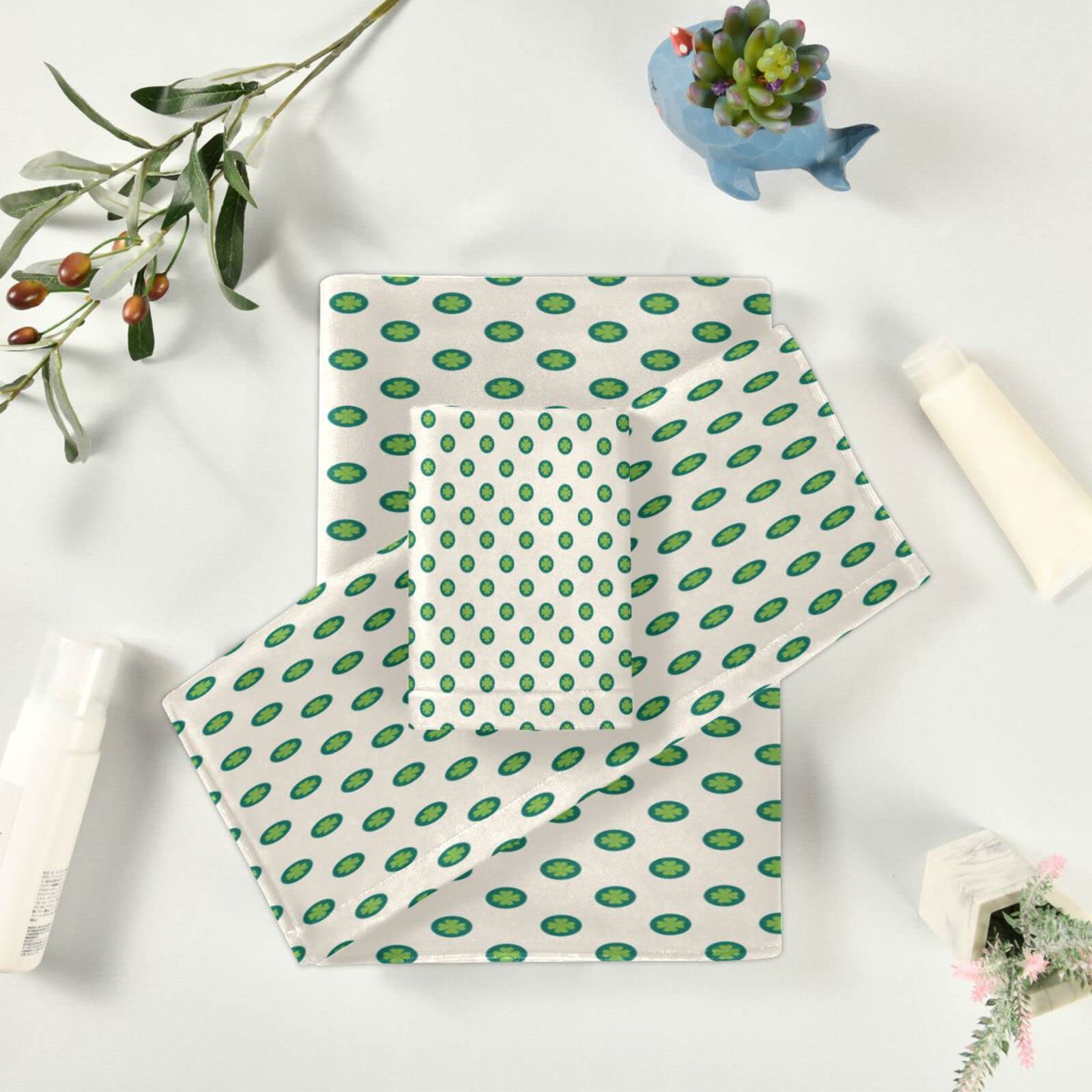 Patrón De Lunares De Hierba Floral Juego de Toallas para Baño Playa 100% Algodón de Piscina Toalla (1 Toalla de Baño y 1 Toalla de Mano y 1 Paño de Lavado) para Nadar Hotel Niñas Niños Niños