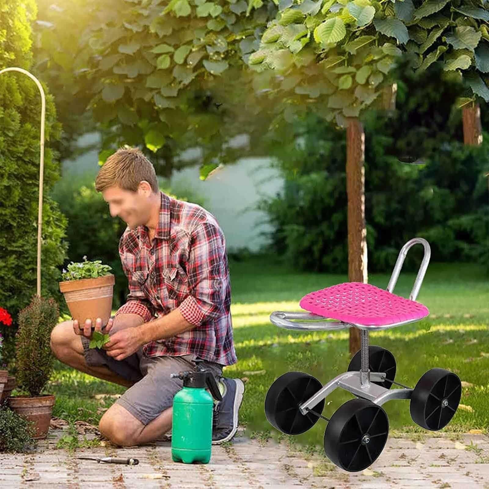 Generisch Rollbarer Gartenhocker, höhenverstellbarer, robuster Gartenkniehocker – rollender Garten-Arbeitssitz mit 4 Rädern und 360-Grad-Drehung, ideal zum Jäten, Pflanzen und zur Rasenpflege (rot)