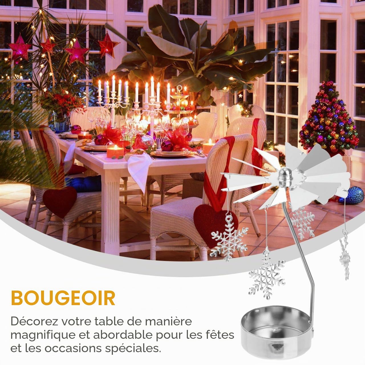 Amosfun Bougeoir Rotatif en MéTal Carrousel pour Bougie DéCoration De Table Romantique Accessoire Bureau Salon Mariage 13X8X8Cm