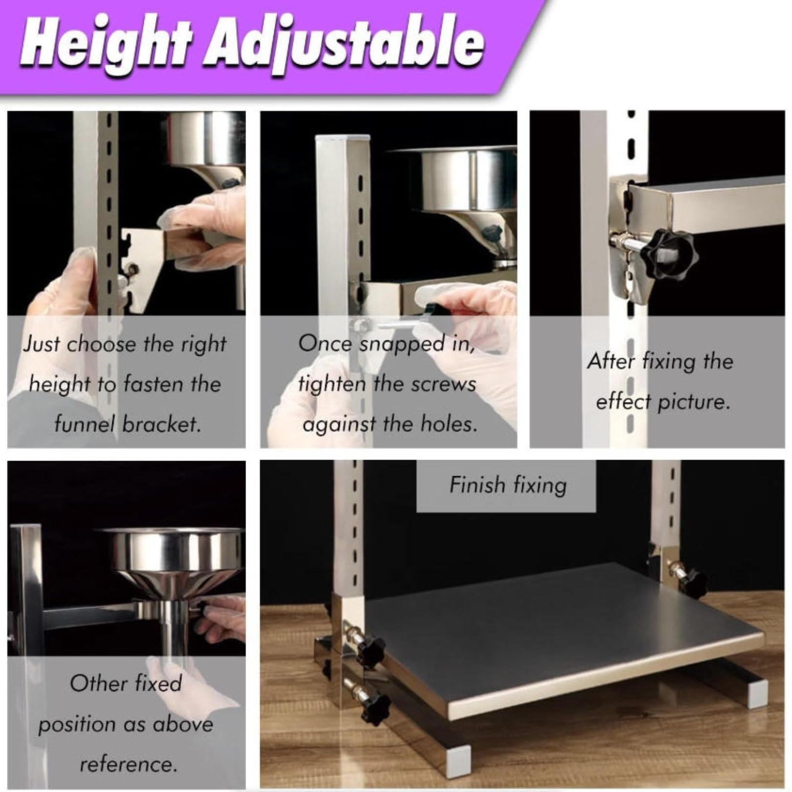 Embudo de Dispensación de Gran Diámetro con Soporte y Plataforma Elevadora, Máquina de Llenado Manual de Boca Ancha de Acero Inoxidable, Altura Ajustable Para Envasado de Botellas 1.2cm