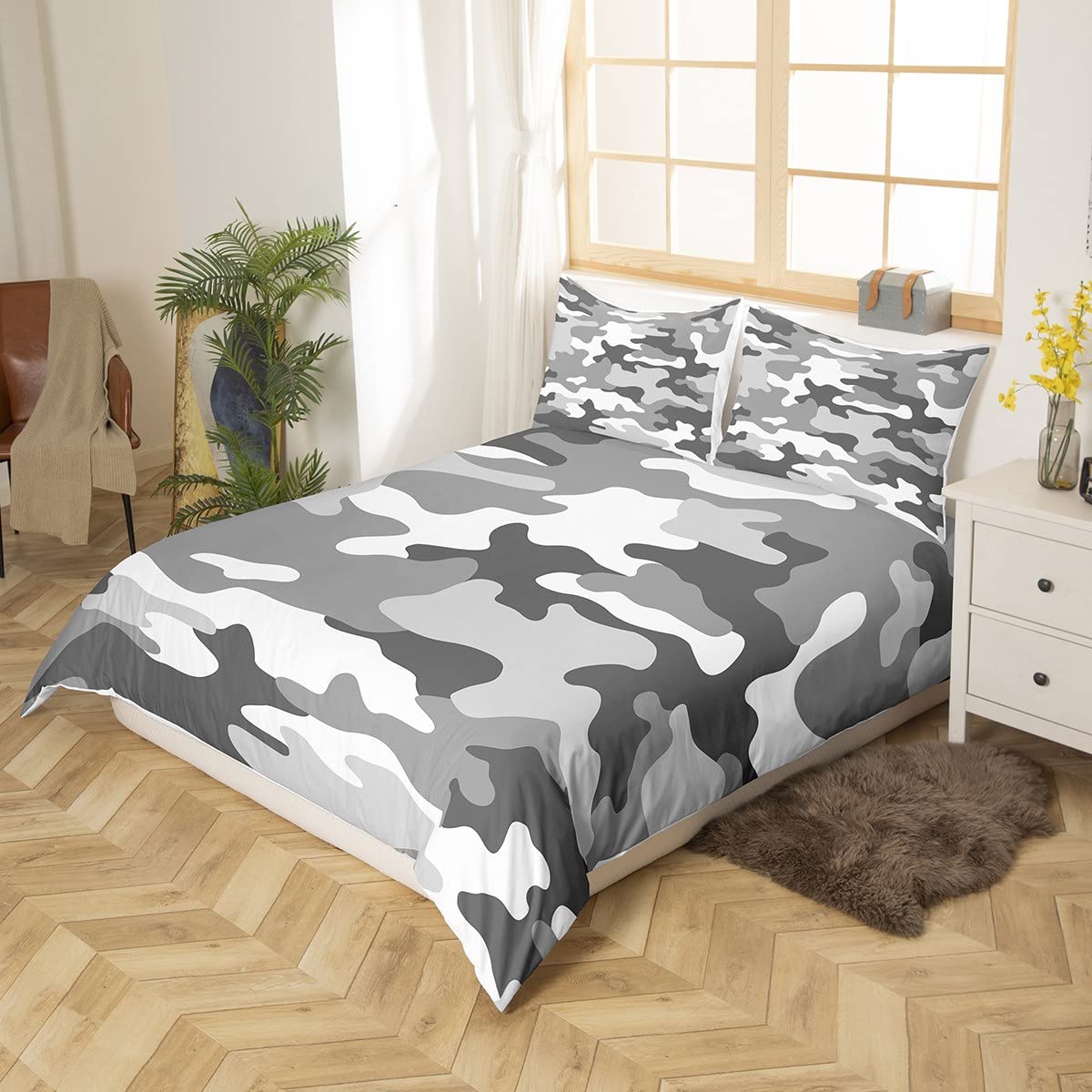 Manfei Grey Camo Duvet Cover Set Single Size - Image 2