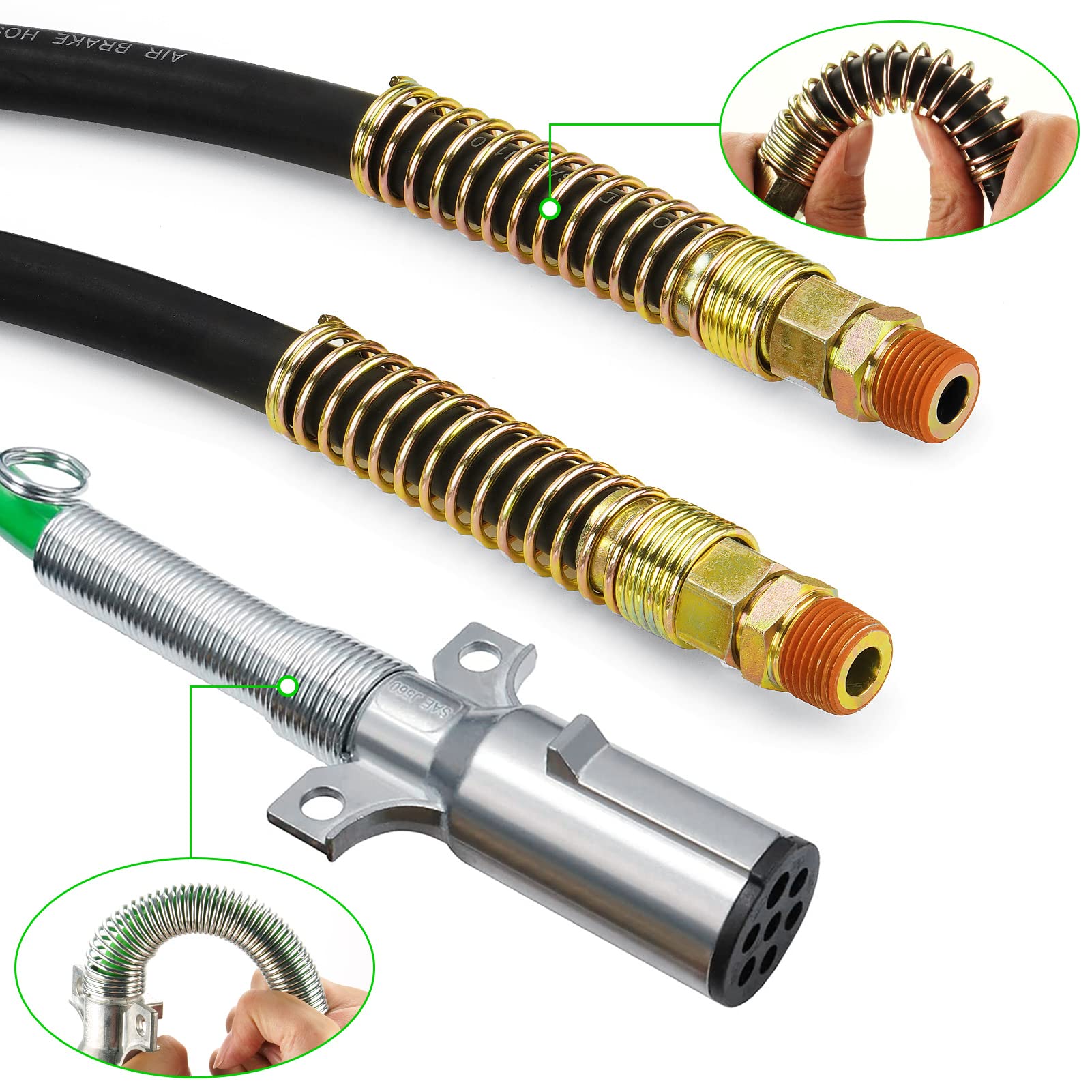 Air Line Hose And ABS 7 Way Electrical Cable 15Ft 3-in-1