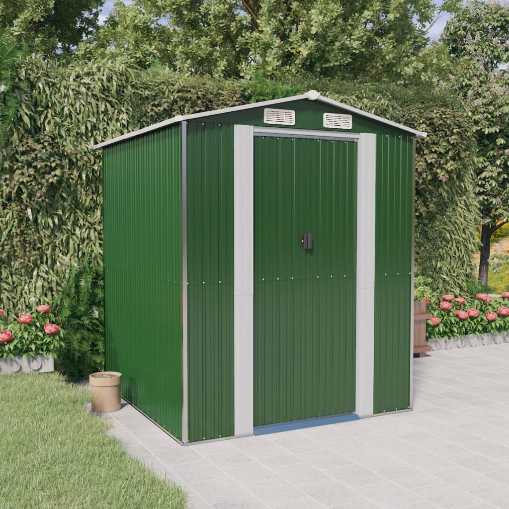 Geräteschuppen Gartenhaus Garten Schuppen Metallgerätehaus Wetterfester Gerätehaus Gartenschuppen für Fahrrad & Gartengeräte Grün 192x191x223 cm Verzinkter Stahl
