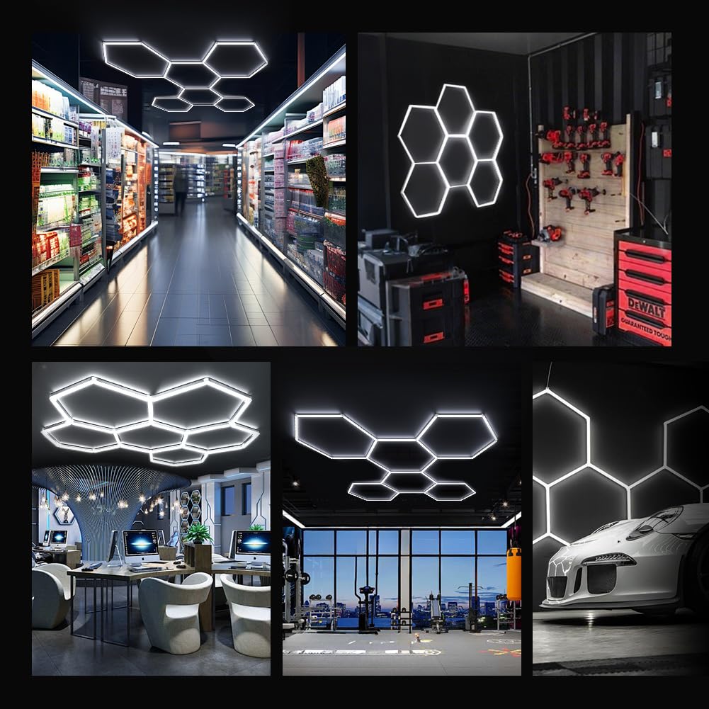 DIKHEE Lampada da Garage a LED a nido d'ape 6-esagonale, 248 W 6500 K Lampada da soffitto a LED deformabile Dly Hexagon Garage Luce per officina, magazzino, seminterrato, palestra