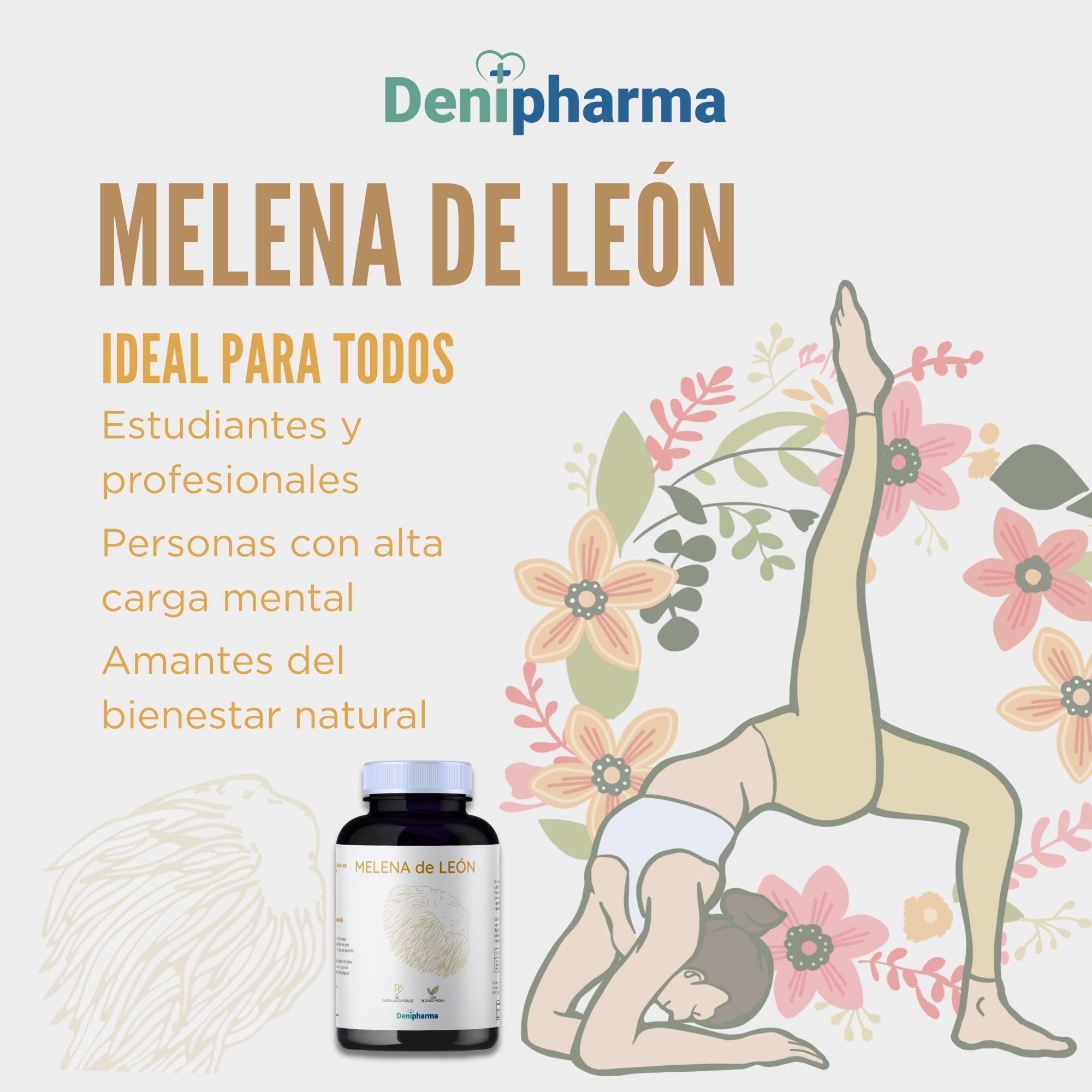 Melena de León - Nootrópico Natural – Mejora Memoria, Enfoque y Claridad Mental – Suplemento para Salud Cognitiva y Sistema Nervioso – 180 cápsulas | DENIPHARMA