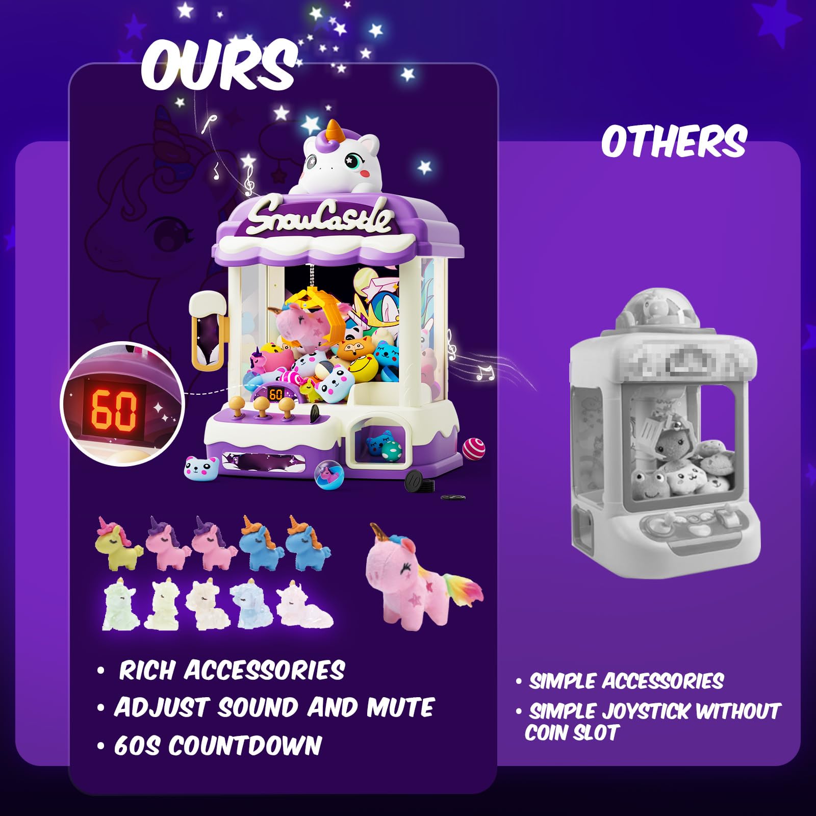Skirfy Macchina da afferrare per bambini, giocattoli a forma di unicorno per bambine dai 6 anni, dispenser di caramelle, giochi arcade, mini giocattoli in vendita con braccialetto a percussione, gioco