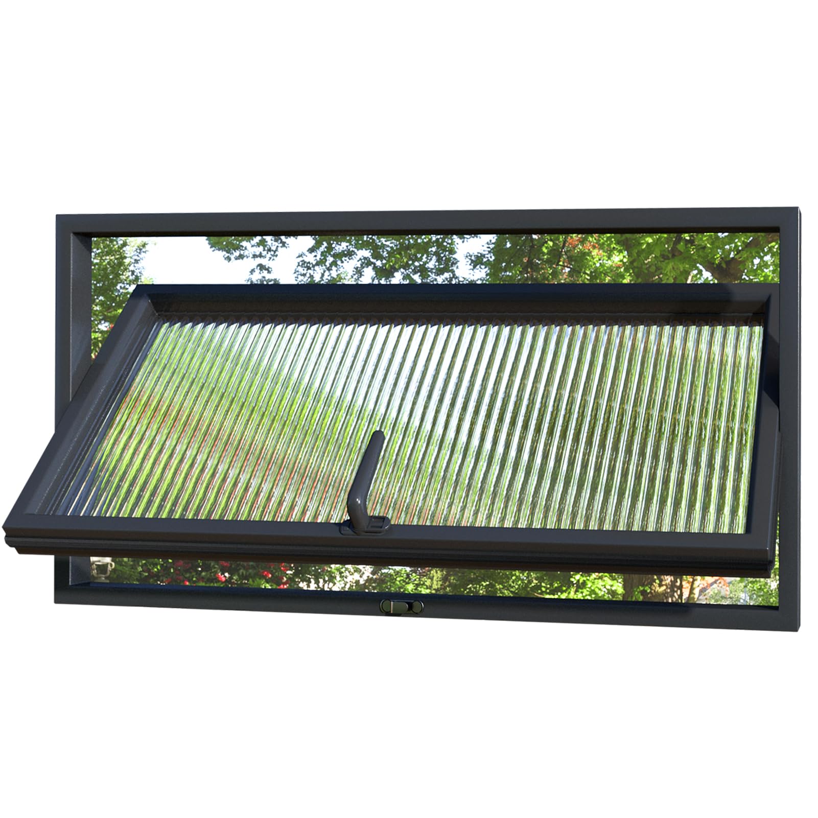 Ventana de repuesto de ventilación en metal negro y cristal templado de alta resistencia