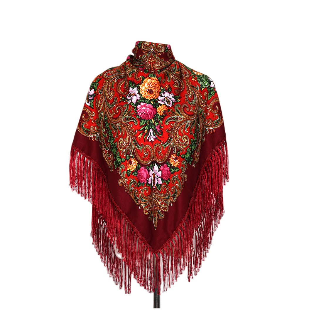 YEYKZART Russian Shawls Ukrainian Style Scarf Women's Scarf Wrap Tassel Square Scarves（51"*51"）