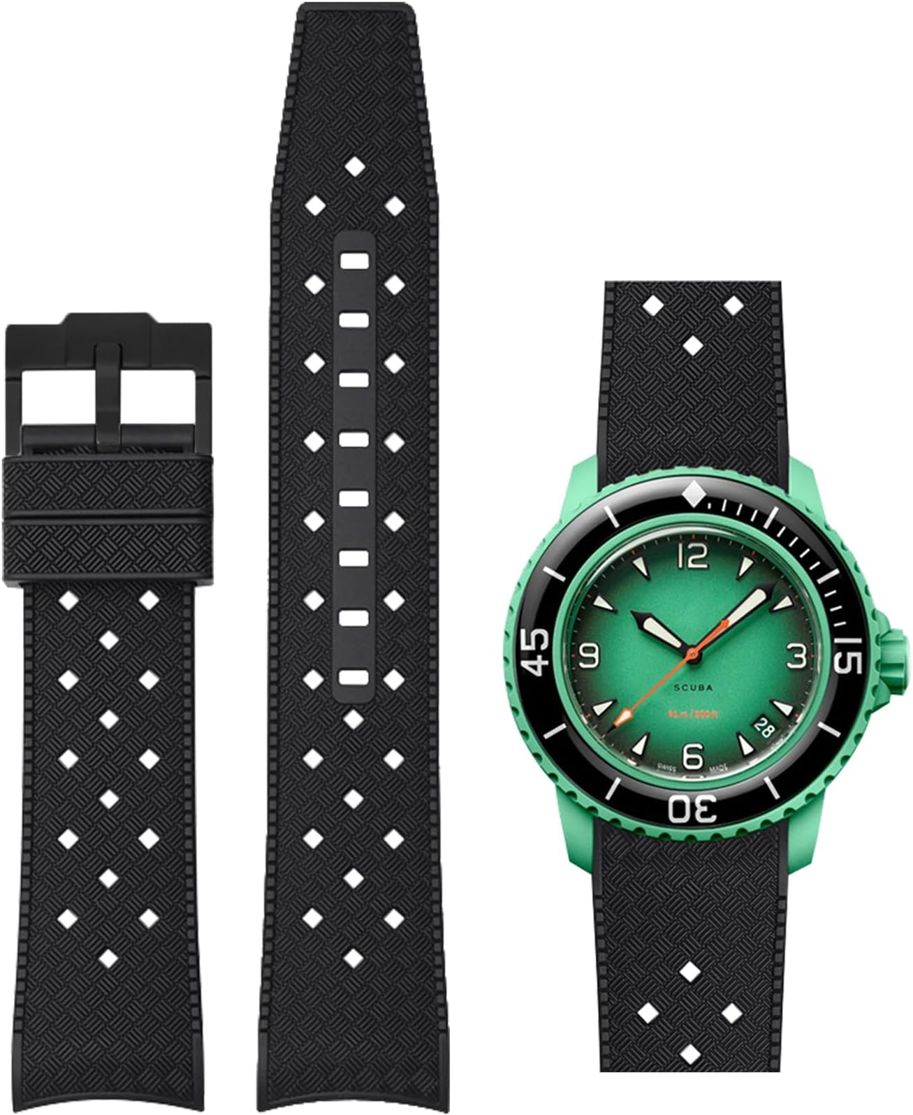 Strap for Blancpain Swatch Tropical Style 22mm Curved Soft Premium Silicone Rubber Replacement Band for Blancpain Swatch Fifty Fathoms Men Women, with Hex Spanner Tool Kit