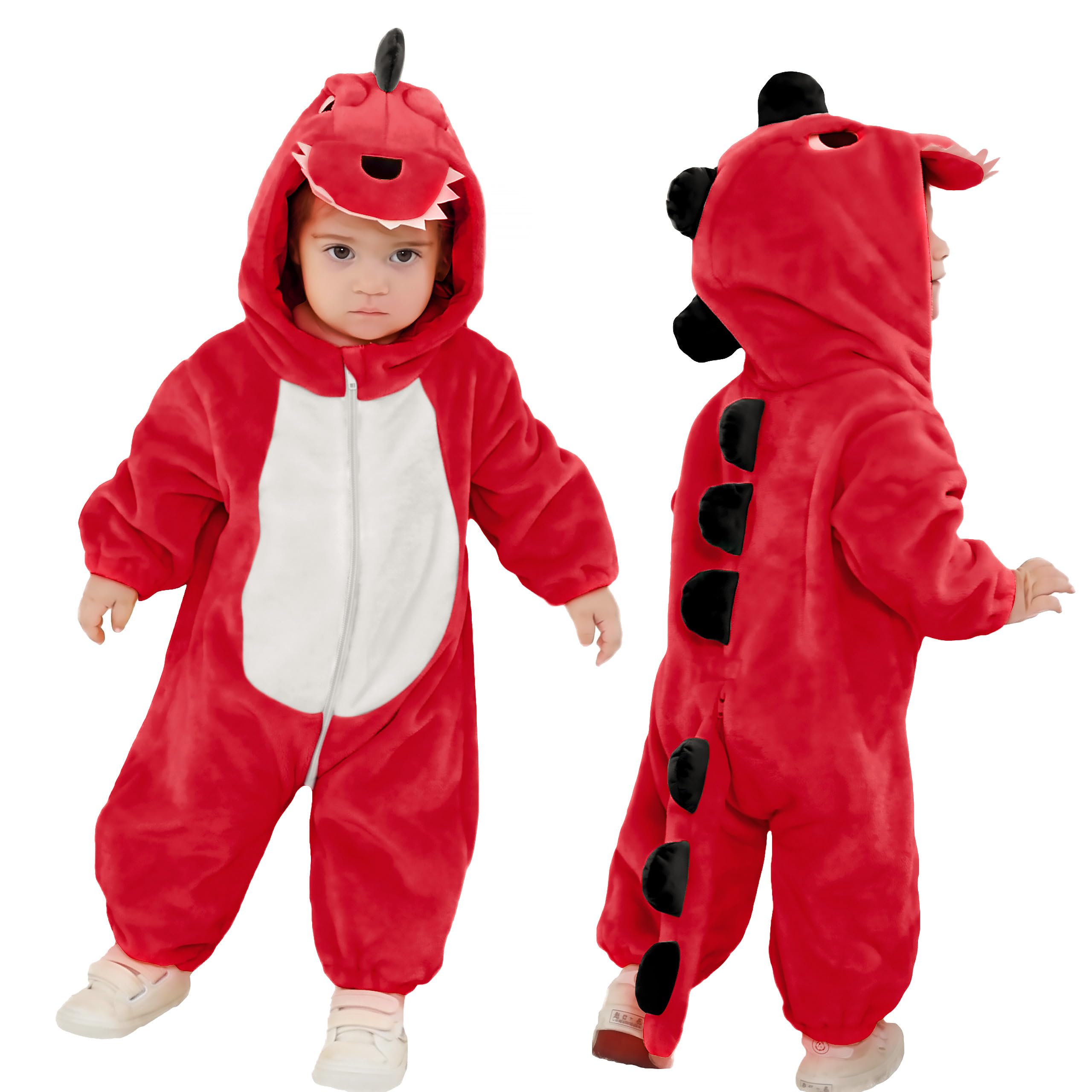 LOLANTA Unisex Baby Dinosaur Halloween Costume Toddler Animal Halloween Fancy Dress One-Piece Hooded Dragon Romper, Red, 18-24 Month, Tag 90 — image 1