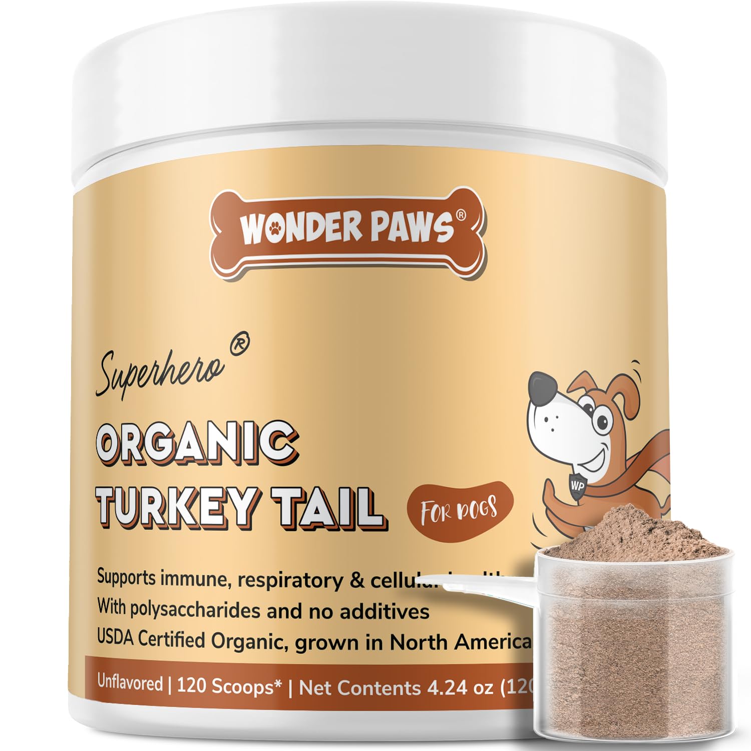 Wonder Paws Organic Turkey Tail Mushroom for Dogs – Powerful Turkey Tail for Dogs Mushroom Powder for Immunity, Respiratory, Digestion & Cellular